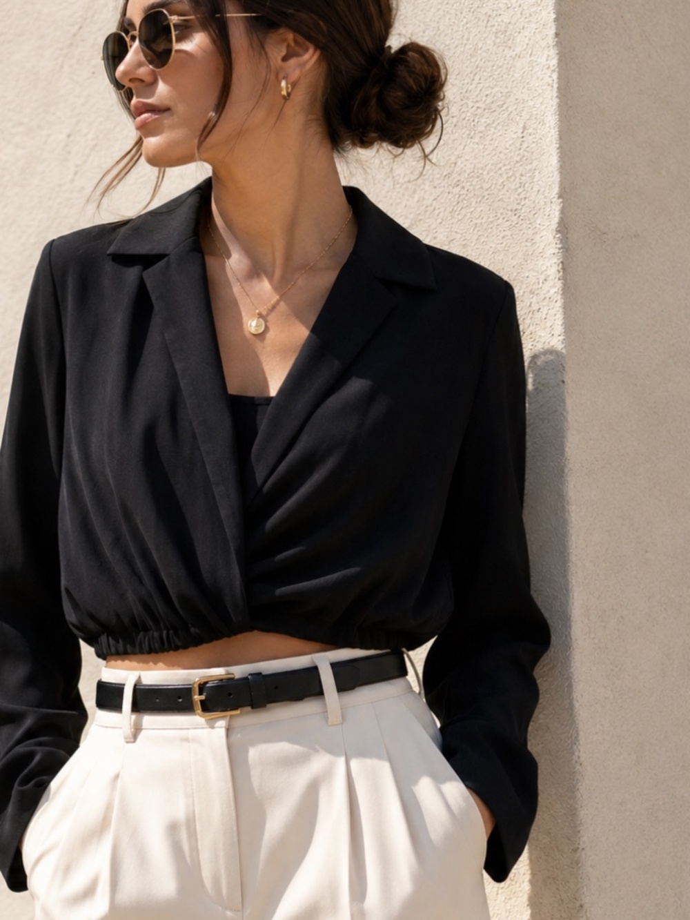 Zara Draped Cropped Wrap Top NWT | Black Minimalist Long Sleeve Going Out Top |